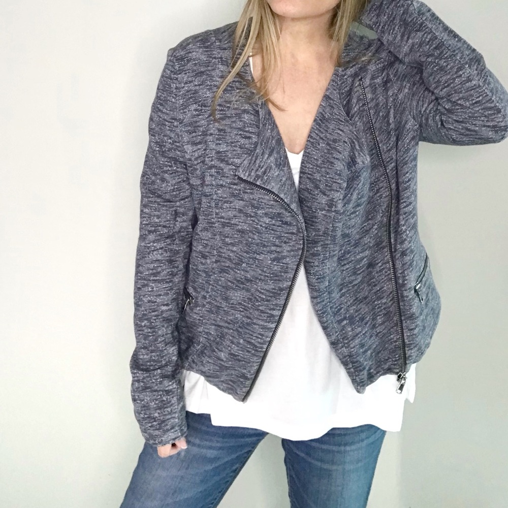 LOU & GREY Blue marled zip Moto jacket size Medium